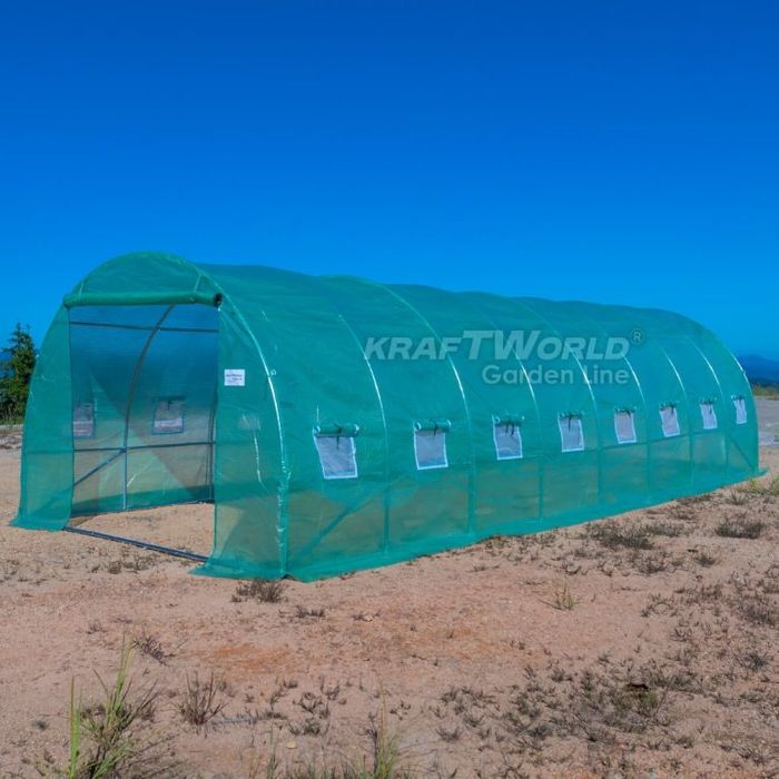 Тунелна оранжерия парник 8×3×2м – подсилени тръби, UV защита и 16 проз