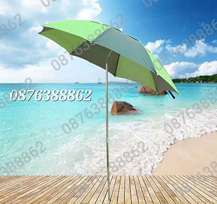 ПРОМО! Плажен чадър с чупещо рамо, УВ защита, калъф, тризъбец 190см.