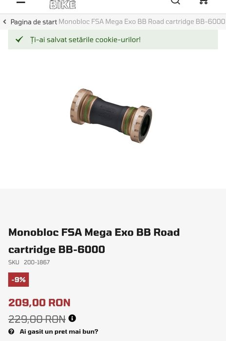 Butuc pedalier / Monobloc, FSA Mega EXO Road BB-6000, BC-1.37in x 24T