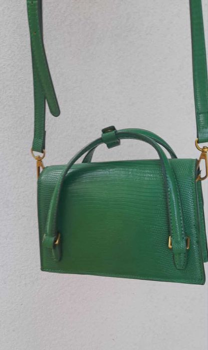 Елегантна чанта Zara Mini City Bag – Тъмнозелена, тип „гущер“