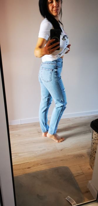 Дамски Дънки mom fit  висока талия