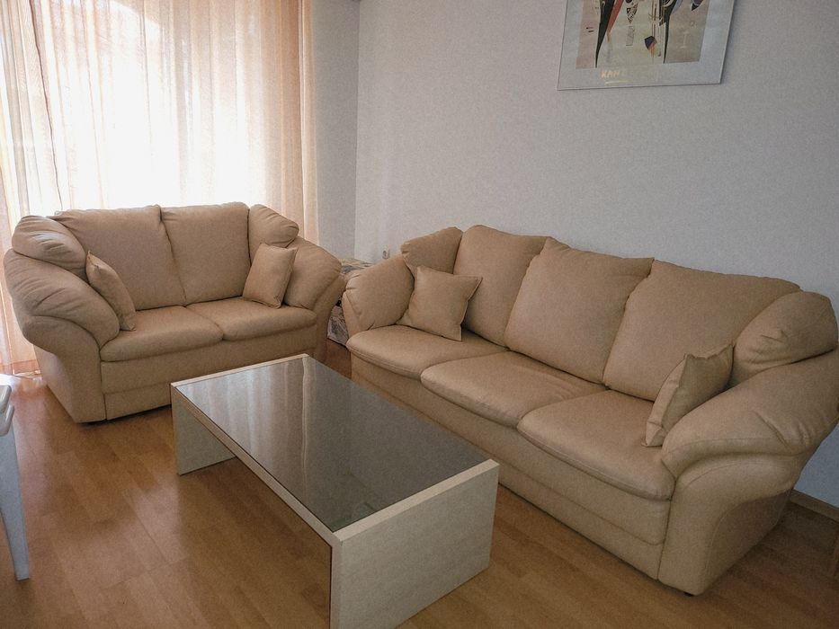 Кожен диван  комплект сет