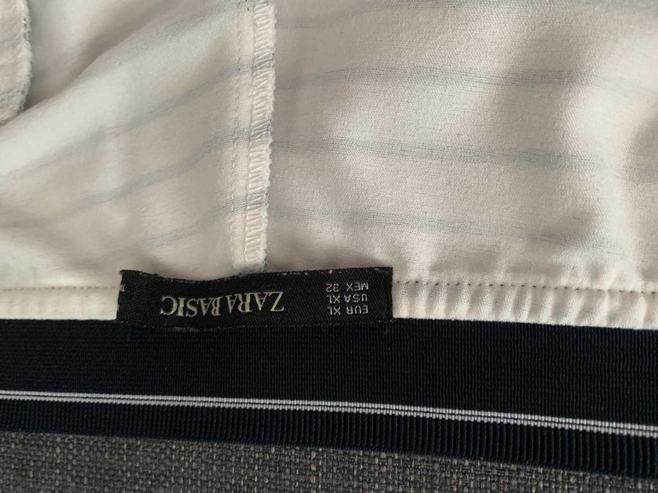 Pantaloni vara ZARA, marime XL, bumbac, alb cu dungi bleumarin