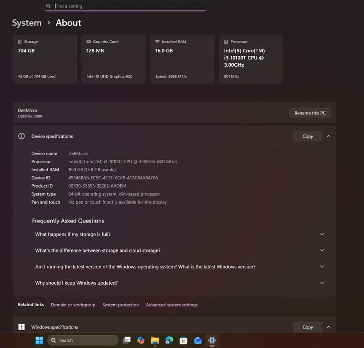 Dell 3080 Micro/ i3 10100T /16 Gb / 256 Nvme / 500 HDD
