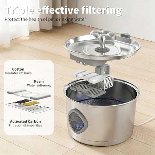 Нов Котешки фонтан 2.8L от неръждаема стомана тиха помпа за вода котка