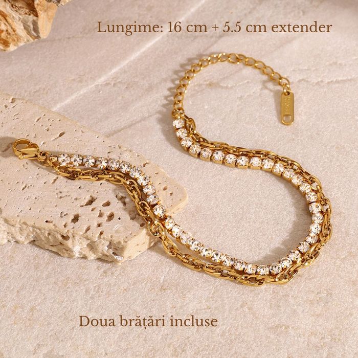 Set 2 Bratari Placate Aur 18k, Tennis si Snake, Set Cadou Inclus