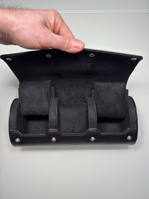 Cutie/toc de călătorie din piele neagră pentru trei ceasuri