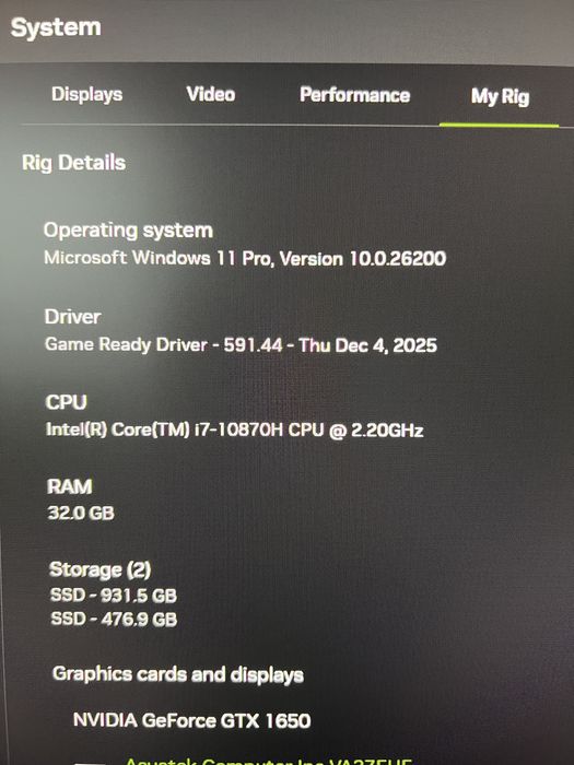 Asus Tuf F15 FX506L I7 Gtx 1650 4gb 32Gb Ram 500gb SSD 144Hz