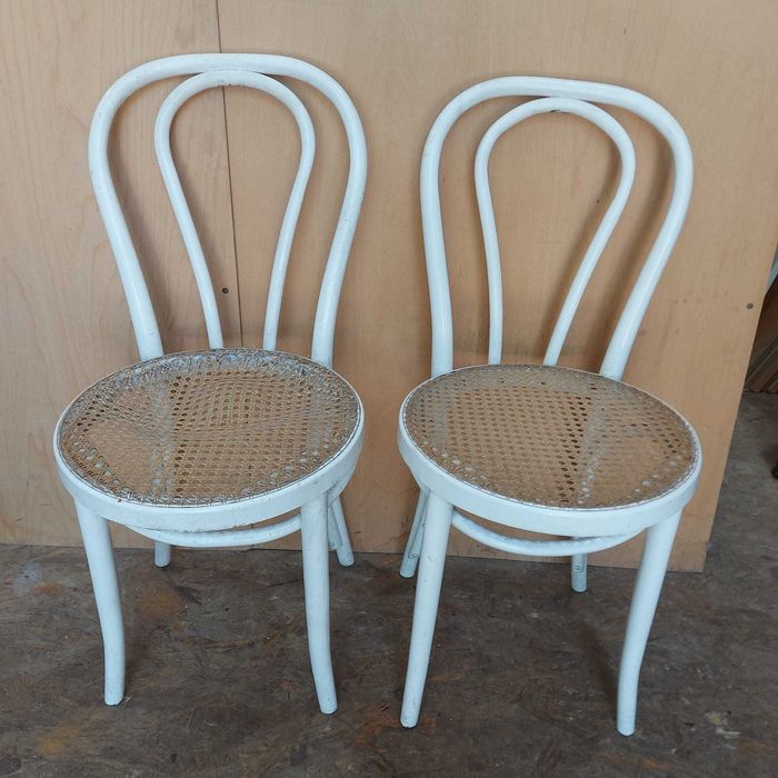 3 buc Scaun Vintage stil Thonet din lemn; Scaun cu sezut din ratan