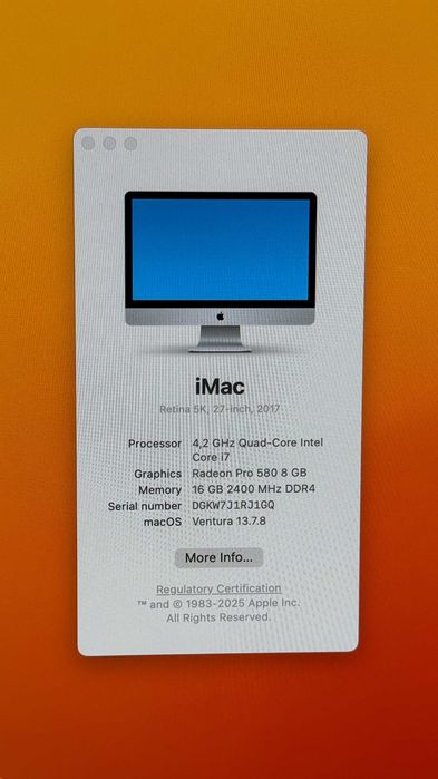 Apple iMac 27” Retina 5K 2017 – i7 4.2 GHz | 16 GB | 512 GB SSD | Radeon Pro 580 8 GB