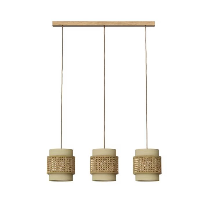 Висящи 3бр лампи от ратан и текстил 7563