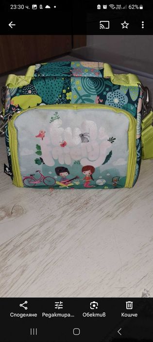 Зелена Раница да деца с чанта за храна