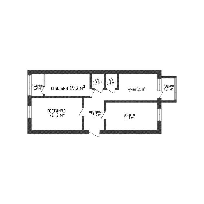 3-комн. квартира, 85.4м²