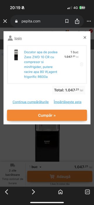 Dozator de apă cu minifrigider