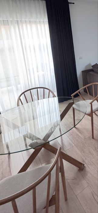 Masa rotunda lemn si sticla jysk 120cm diametru
