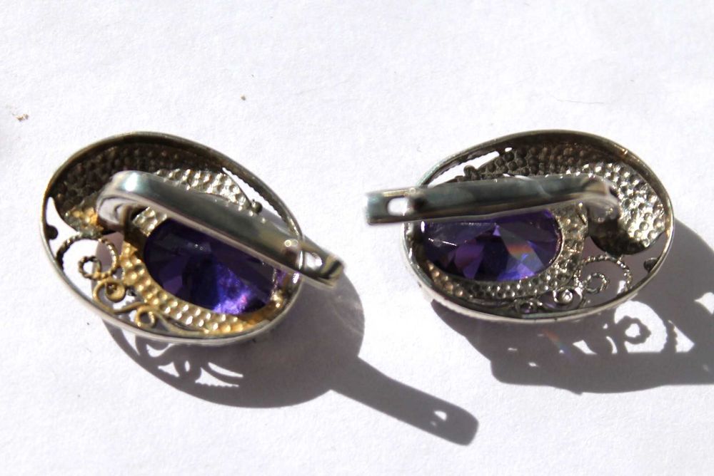 Серьги серебро аметисты