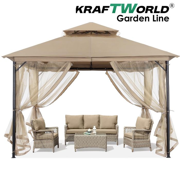 Луксозна градинска шатра Toscana 3.36×3.36м с мрежа против насекоми,UV