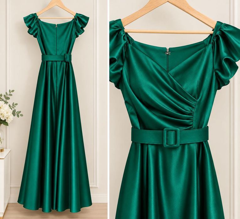 Vând rochie lungă elegantă verde smarald