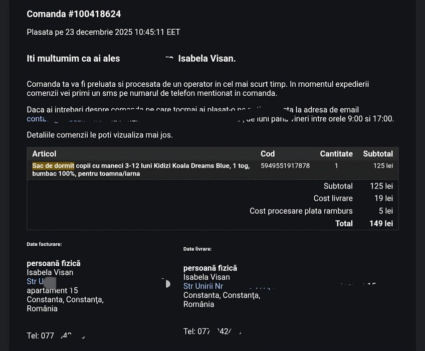 Sac de dormit 1 TOG, Bumbac 100%