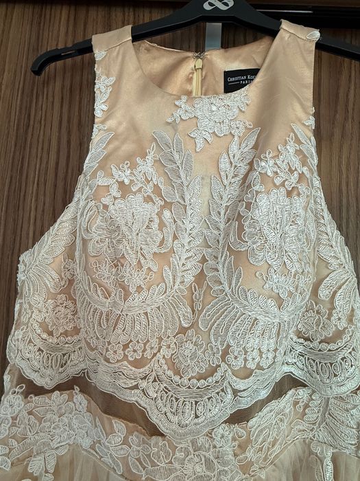 Рокля дълга с дантели, цвят праскова, размер Small/ Medium
