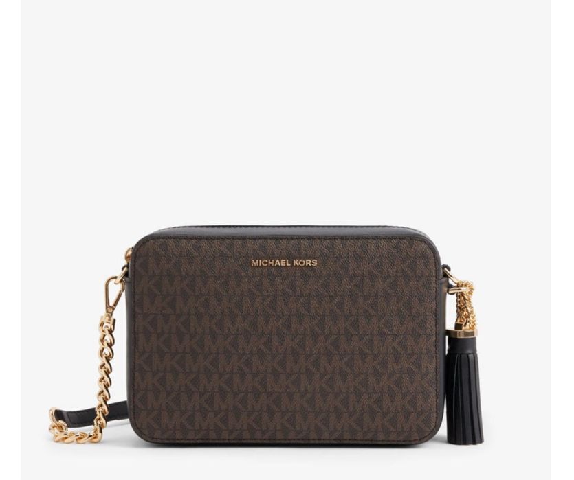 Оригинална дамска чанта Michael Kors – кафява, през рамо, с пискюл