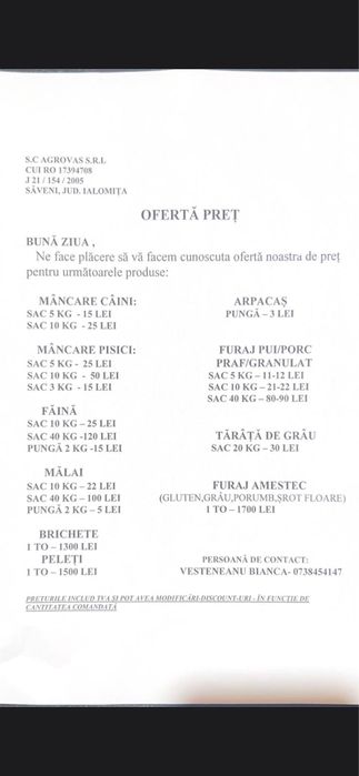 Oferta de pret..