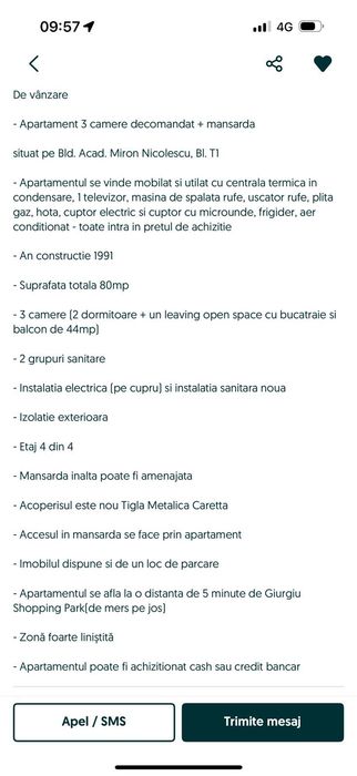 De vânzare apartament