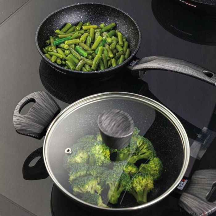 Oala din aluminiu cu invelis din marmura, cu capac din sticla, 20cm,