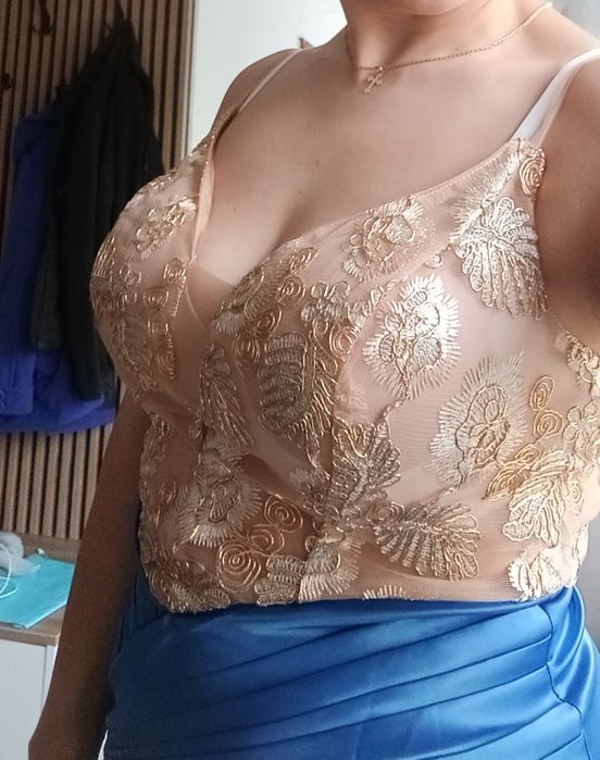 Rochie de nuntă albastră cu auriu