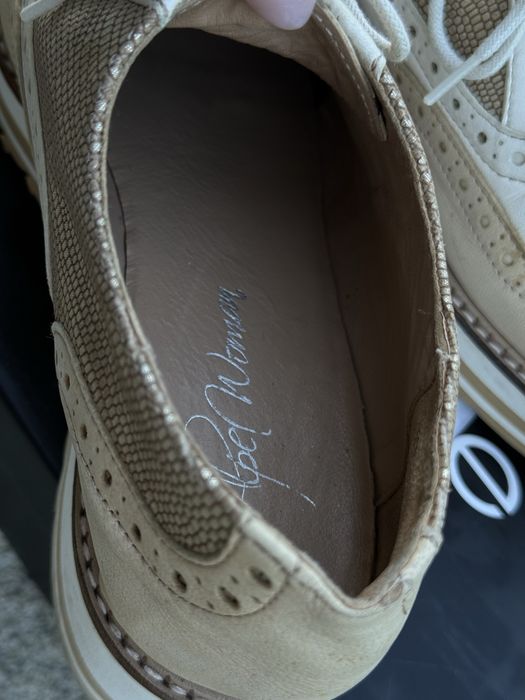 Pantofi piele alb cu crem