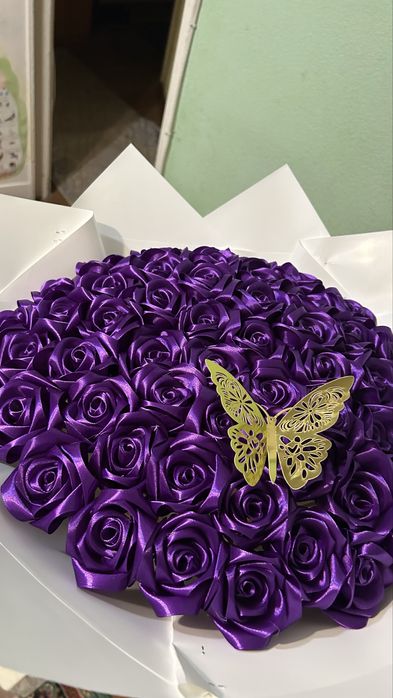 Цветы атласных лента букет 51 шт