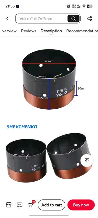 Bobina difuzor bass 76 mm