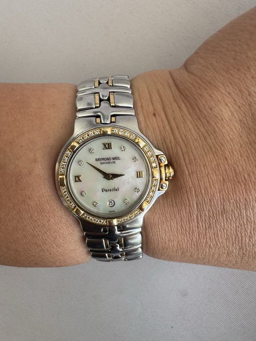 Aur 18 k, diamante si otel-ceas de dama