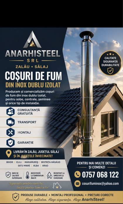 Coșuri pentru fum din inox dublu izolate