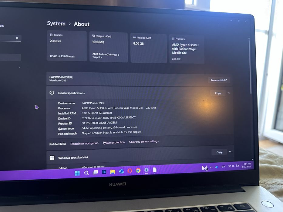 Лаптоп huawei matebook d15