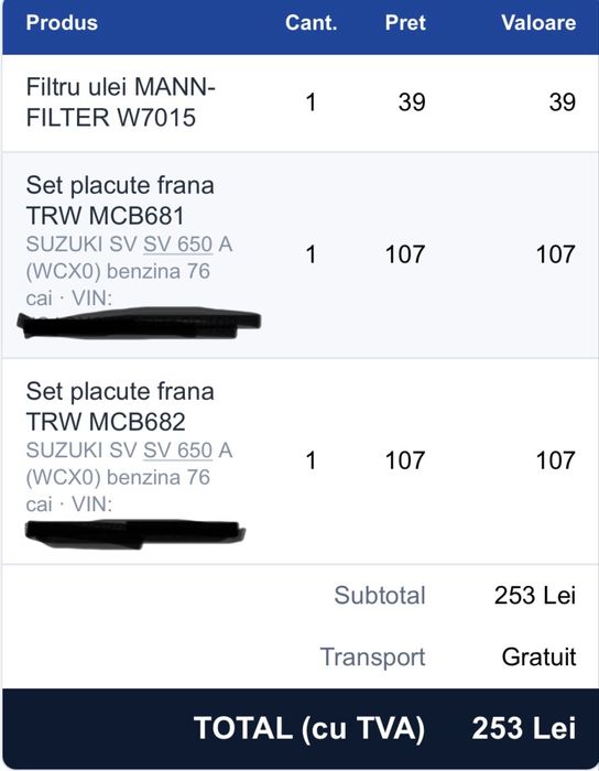 Plăcuțe de frână TRW noi, sigilate, MCB681 & MCB682 (set complet față)