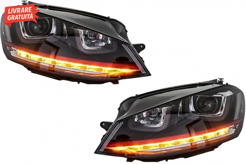 Ansamblu Faruri 3D Semnal Dinamic LED cu Grila VW Golf 7 VII (2012-201
