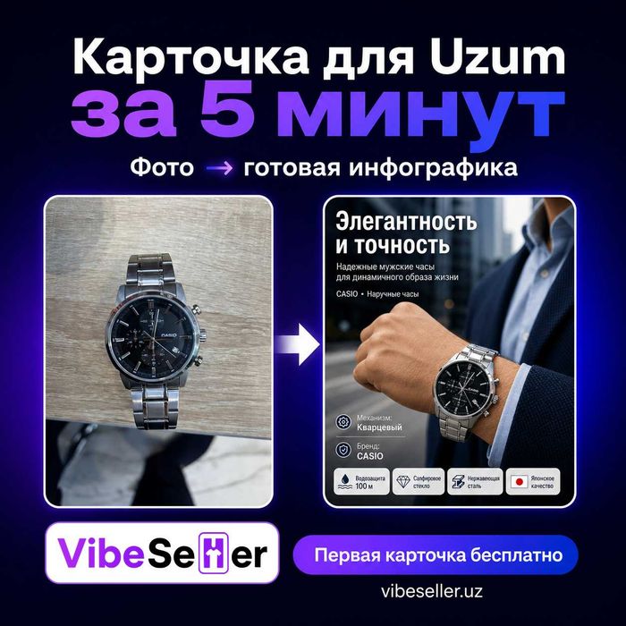 Карточка для Uzum за 5 минут: фото → готовая инфографика + тексты