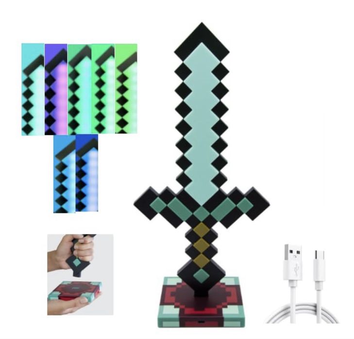 Лампа-меч Майнкрафт 40см с USB кабел, Minecraft Диамантен Меч Sword