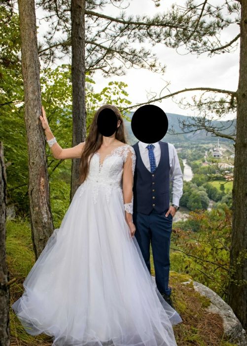 Rochie mireasa marimea S(36) cu voal  și cerc