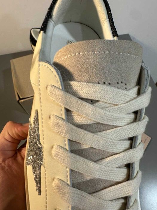 Golden Goose Superstar sneakers piele stea argintie glitter