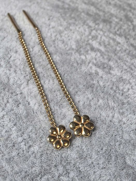 Cercei Floare cu Lănțișor Fin din Aur 14K