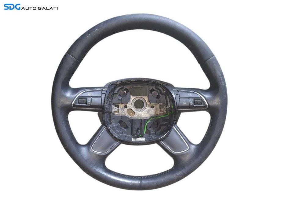 Volan Piele 4 Spite cu Comenzi Audi A4 B8 2008 - 2012 Cod 4L0419091AC ( Tăietură Mică în Pielea Volanului, Vizibila în Imagine + Uzură Ușoară în General ) [N2355]