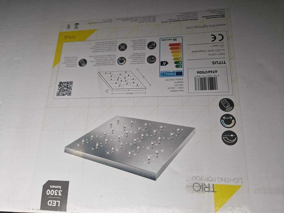 Plafonieră LED TRIO TITUS 75×75 cm, 36W, 3300 lm, telecomandă, nouă sigilată