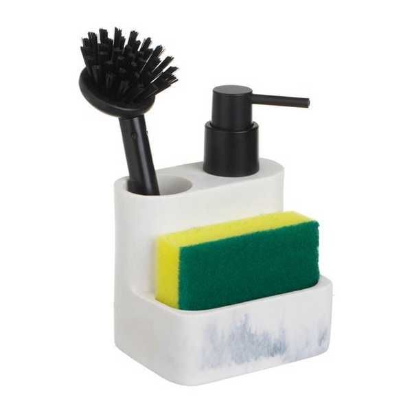 Диспенсър с гъба и четка Mercado Trade, За кухня, Бял