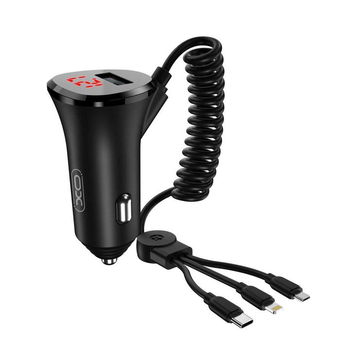 Зарядно устройство за кола XO car charger, 3в1, 15W, 1.2m, XO-CC36