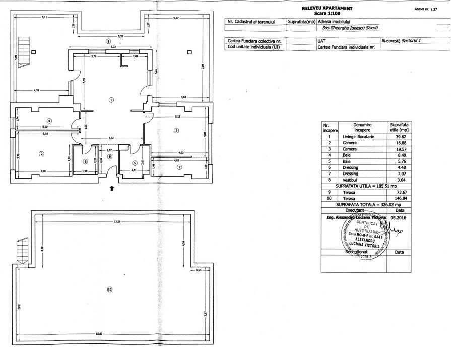 Penthouse spațios 3 camere, 105 mp, terasă 74 mp, garaj, Sisești Băneasa