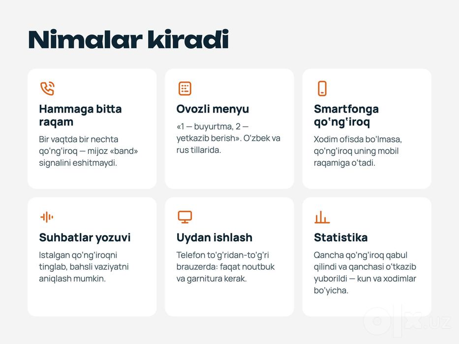 Biznes uchun IP-telefoniya — bitta raqam, yozuv, CRM