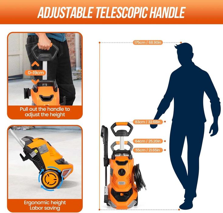 Водоструйка за измиване под високо налягане, 2000 W 160 бара