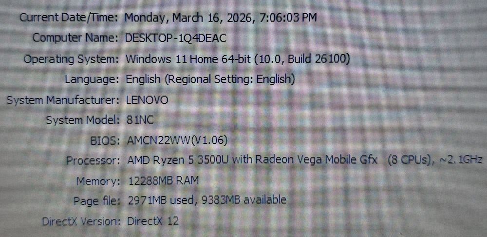 Laptop Lenovo Ideapad S340-15API Ryzen 5 3500u 12gb ssd+hdd